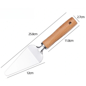 Juego de 2 utensilios para pizza de acero inoxidable con mango de madera, cortador de pizza y espátula triangular para servir, para cocina casera - Product Image 2