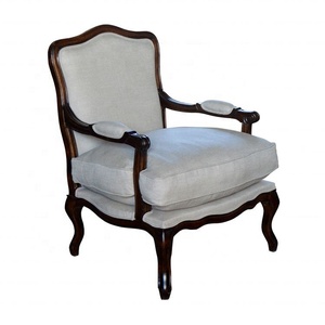 <span class=keywords><strong>Fauteuil</strong></span> S1070 de style français rétro en lin rembourré, avec pieds en bois d'acacia tourné, chaise en tissu, <span class=keywords><strong>fauteuil</strong></span> de détente pour une personne - Product Image 6