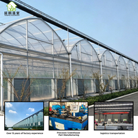 Grande serre multi-chapelles à structure stable avec ventilation par enroulement pour la culture de tomates, cadre en acier galvanisé à chaud, facile à assembler