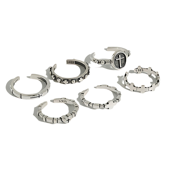Fine Vintage Cross Irregular Rings for Women 925 Sterling Silver Fashion Adjustable Statement Ring Mens Designer Custom Jewelry