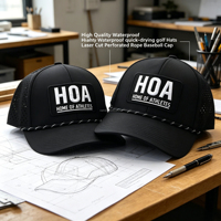 Casquettes de golf OEM en gros avec logo personnalisé, casquette de sport imperméable en polyester à 5 panneaux, casquette de baseball perforée découpée au laser avec cordon