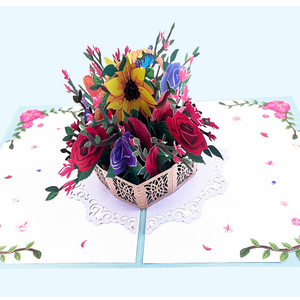 Carte de vœux 3D personnalisée en forme de panier de fleurs avec enveloppe, vente en gros - Product Image 2