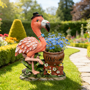 Sculpture de jardin Flamant rose, pot de fleurs, jardinière, décoration extérieure, panneau de bienvenue unique, ornement statuaire - Product Image 1