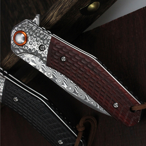 سكين صندل تكتيكي عالي الجودة أصفر قابل للطي من الدمشقي - Product Image 5