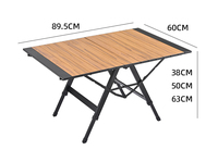 Table pliante moderne d'extérieur en alliage d'aluminium à grain de bois, réglable en hauteur, avec mécanisme à bille réglable, mobilier d'extérieur