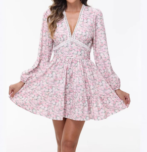 Vestido Sexy con Cuello en V para <span class=keywords><strong>Mujer</strong></span>, Nuevo Modelo 2025, Estampado Floral, Manga Farol, Color <span class=keywords><strong>Verde</strong></span> Pastel - Product Image 1