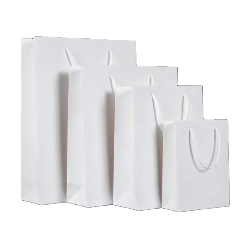 Bolsas de papel Kraft con estampado personalizado, bolsas de papel de regalo con asa, ecológico, color marrón y blanco