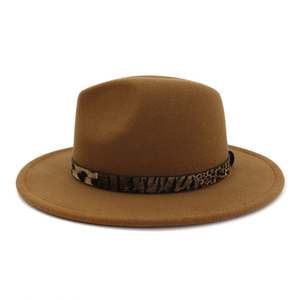 Chapeau Fedora X3063 pour femme, imprimé léopard, avec boucle de ceinture, style vintage, en laine, type jazz, Panama, taille ajustable - Product Image 5