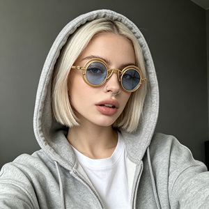 Gafas de Sol Redondas Retro con Doble Círculo Hueco, Logotipo Personalizado, Estilo Hip-Hop Punk, Lentes Metálicas con Protección UV400, Unisex, Venta al Por Mayor - Product Image 2