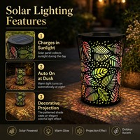Lanterne de Jardin Solaire en Verre à Motif Feuille Coloré Rétro, Lumière de Projection Décorative Extérieure, Vente en Gros