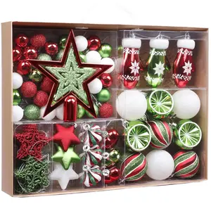Pemasok perlengkapan Natal DIY, ornamen dekorasi bola Natal tahan pecah merah putih