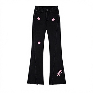 Jean en denim classique pour femme, coupe large, taille haute, décontracté, bleu, fournisseur de vêtements personnalisés, services OEM - Product Image 1