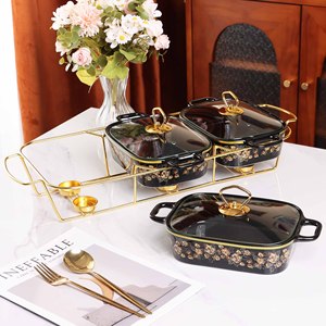 Керамическая прямоугольная мраморная форма для выпечки с двумя ушками, 3 шт., набор для выпечки с подогревом, Сухая сковорода для домашней столовой - Product Image 4