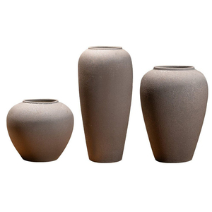 Ensemble de 3 vases en céramique <span class=keywords><strong>taupe</strong></span> mat style Wabi-Sabi RXFK30-LMS - Product Image 1