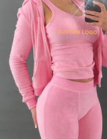 Luluxixiyaya Ensemble 4 pièces en velours doux rose 300 g/m² pour femme : gilet, short, sweat à capuche zippé et pantalon de jogging
