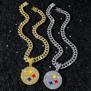 Collana con Ciondolo Lettera Multi-Stella Iced Out in Lega Oro Argento con Zirconi Cubici, Catena Cubana Iced, Smalto Colorato, <span class=keywords><strong>Gioielli</strong></span> Hip-Hop Unisex - Product Image 2