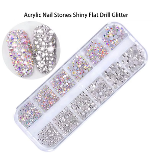 12 rejillas de cristal de colores 3D para decoración de <span class=keywords><strong>uñas</strong></span>, <span class=keywords><strong>piedras</strong></span> <span class=keywords><strong>acrílicas</strong></span>, taladro plano brillante, piedra brillante, diamantes de imitación - Product Image 5