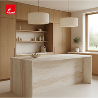 Ensemble d'armoires de cuisine Alland en placage de chêne blanc nordique moderne, design îlot, entièrement en contreplaqué, pour projet de villa