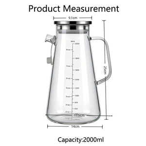 Carafe à eau en verre borosilicate <span class=keywords><strong>de</strong></span> 2000 ml <span class=keywords><strong>avec</strong></span> graduation, couvercle en acier inoxydable, bec verseur et bouchon, résistante à la chaleur - Product Image 6