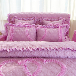 Set di Biancheria da Letto di Lusso per Hotel e Matrimoni, Moderno Copripiumino in Velluto Tinta Unita con Pizzo, Lenzuola con Angoli, Set da 4 Pezzi - Product Image 3
