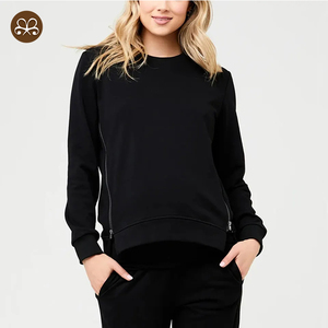 <span class=keywords><strong>Inverno</strong></span> maternità allattamento cerniera invisibile felpa morbida in pile donna nero pianura allattamento al seno maglione - Product Image 3