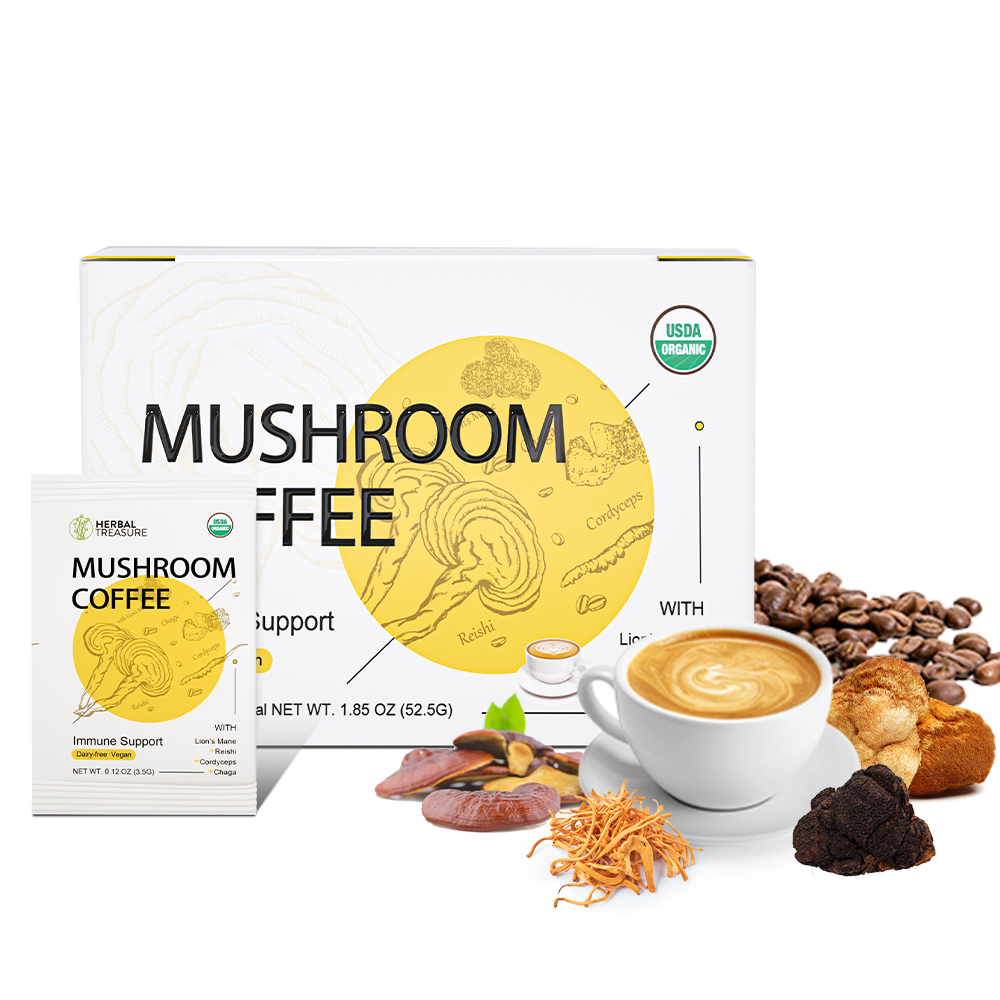 กาแฟเห็ด 4 IN 1 พร้อมแผงคอสิงโต Superfood 4 ชนิด Reishi Chaga Cordyceps กาแฟสําเร็จรูปออร์แกนิกหนึ่งถ้วย