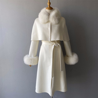 Manteau en cachemire grande taille pour femme, blouson à col en fourrure de renard, en laine, à la mode, nouvelle collection hiver 2020
