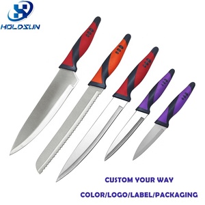 OEM biểu tượng tùy chỉnh cắt Bếp <span class=keywords><strong>Knife</strong></span> <span class=keywords><strong>Set</strong></span> 5 cái lưỡi thép không gỉ với cao su đầy màu sắc xử lý khuyến mại giá thấp - Product Image 4