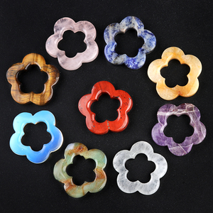 Ciondolo a Fiore di Prugna Cavo in Pietra Naturale Occhio di Tigre, Diaspro Rosso, Agata Indiana, Cristallo, 30mm, per Creazione Gioielli Fai da Te, Zitian - Product Image 4