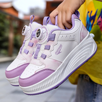Patines de Ruedas para Niños, Zapatillas Deportivas con 4 Ruedas, Heelys Deformables para Niñas y Niños, con Hebilla Giratoria, Suela de Malla Degradada para Otoño