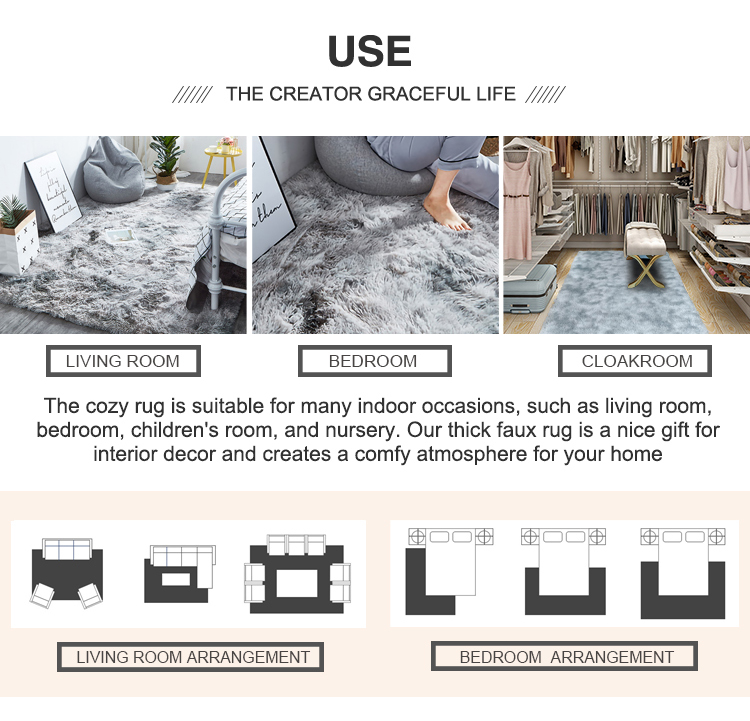 Graceline 2022 Most Popular Custom Rectangle Shape Sheepskin Fur Rugs Tie-dye Area Rugs(图4)