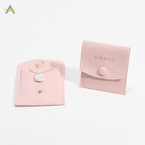 Auralux Logo personnalisé petite boucle d'oreille collier Bracelet anneau enveloppe rabat rose microfibre bijoux pochette sac - Product Image 3