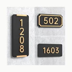 Diskon besar-besaran pabrik Panel pintu LED kustom papan cahaya kayu akrilik untuk kamar Hotel papan nama nomor kantor