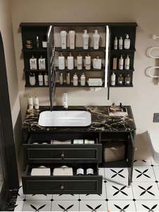 Meuble-lavabo mural simple en bois massif, finition laquée résistante à l'eau, style minimaliste italien haut de gamme - Product Image 3