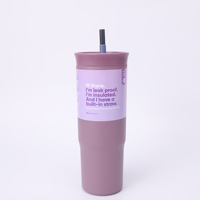 Thermos isotherme en acier inoxydable à double paroi de 24 oz avec logo personnalisé, couvercle et paille, isolation de 12 à 24 heures, pour le camping