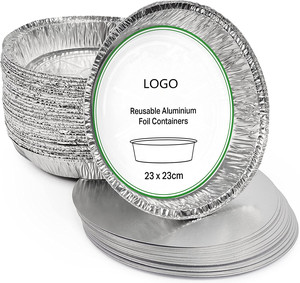 Aluminum Round Foil <strong>Tray</strong> with Lids 23 cm Diameter for <strong>UK</strong> Market - Product Image 1