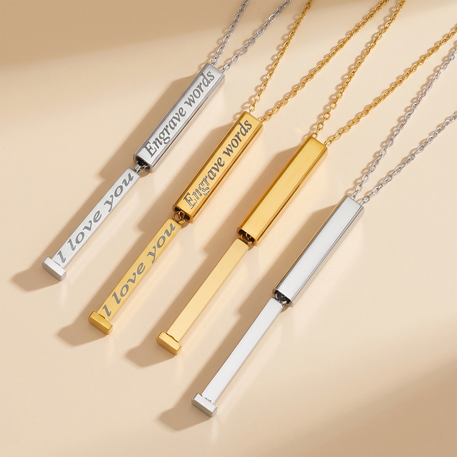 Customized Engravable Stainless Steel Nested Telescopic Geometric Cylinder Square Pendant Necklace for Men Women