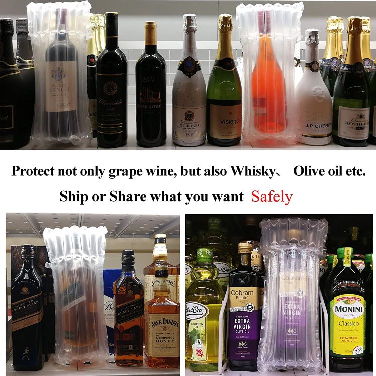 Inflated Wine Bottle Protector Bags, Sleeves Glass Travel Transport, Air Filled Column, Leakproof Cushioning