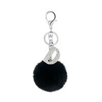 Porte-clés pendentif en alliage avec lettre anglaise incrustée de diamants, en fausse fourrure douce et écologique, 26 couleurs, accessoire de sac, vente chaude