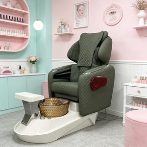 Sillón de Pedicura de Cuero Verde de Lujo con Masaje y Bañera Dorada para Pies para Salón de Uñas y Spa - Product Image 6