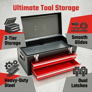 Boîte à outils en métal YIZHE pour garage, atelier, maison, avec 2 tiroirs rouges, coffre à outils portable, organisateur <span class=keywords><strong>de</strong></span> rangement - Product Image 4