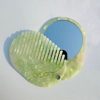 Espejo de Mano Plegable de Acetato para Mujer, Espejo de Maquillaje Portátil con Peine para el Cabello para Uso Diario