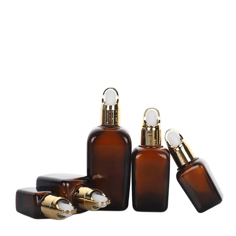 Flacone di vetro ambrato di lusso flacone contagocce quadrato in vetro 10ml 20ml 30ml 50ml 100ml