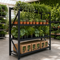 Étagère en acier noire légère à 4 niveaux sans boulons pour le stockage de plantes en centre de jardinage, capacité de 100 kg par niveau, présentoir métallique, étagère botanique