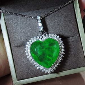 Vintage Style Eco-friendly <b>Copper</b> Jewelry 20*20mm Paraiba Green Large Heart Gem Pendant Necklace for Women Wedding & Banquet - Product Image 3