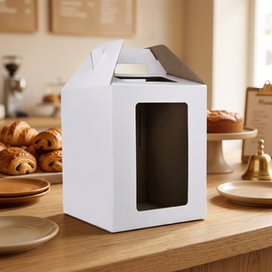 Boîte à gâteau en carton kraft blanc avec fenêtre, emballage cadeau alimentaire avec poignée pour pâtisserie, dessert, fête - Product Image 5