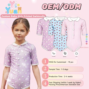 Maillot de bain une pièce pour filles à col Peter Pan, manches courtes, personnalisable OEM ODM, séchage rapide, en nylon et élasthanne, pour enfants - Product Image 1