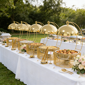 อุปกรณ์จัดเลี้ยง ชุดอุ่นอาหารบุฟเฟ่ต์ 9 ลิตร แบบหรูหรา พร้อมเตาอุ่นอาหาร ใช้เชื้อเพลิงแอลกอฮอล์ สำหรับงานปาร์ตี้ งานแต่งงาน และงานอีเว้นท์ต่างๆ - Product Image 2