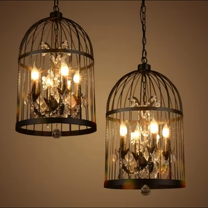 Trending Pendant Lamp Restaurant bar Outdoor Retro Black Crystal Bird <b>Cage</b> Chandelier - Product Image 2
