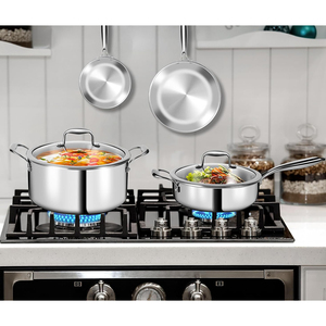 Ensemble de casseroles en acier inoxydable de haute qualité à 3 couches avec couvercles en verre, adaptées aux cuisinières à gaz et à induction, en acier inoxydable triple couche - Product Image 3